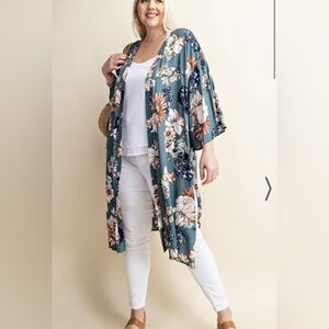 Kori Blue Flowy Floral Kimono, Large